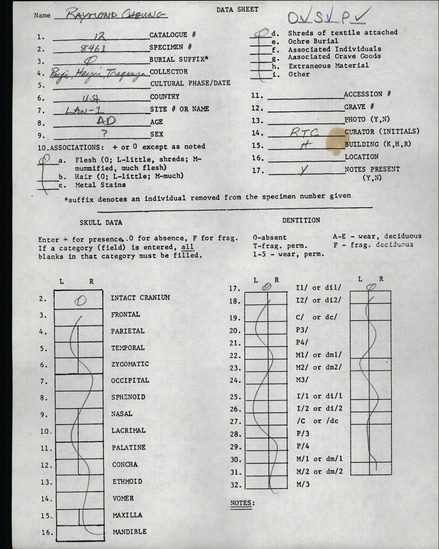 Documentation associated with Hearst Museum object titled Human remains, accession number 12-8461, described as Bone fragments