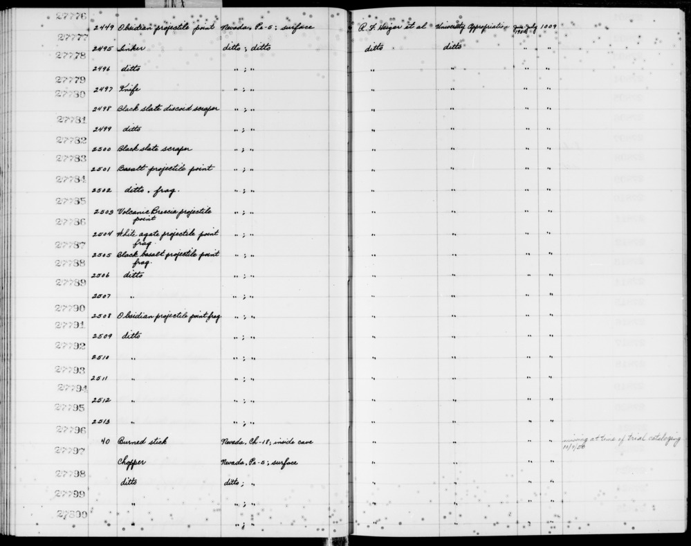 Documentation associated with Hearst Museum object titled Knife, accession number 2-27779, described as Knife