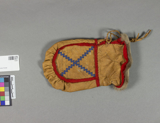 Hearst Museum object titled Pouch, accession number 7-3036, described as Pouch; tanned leather. 8 inches by 5 inches.