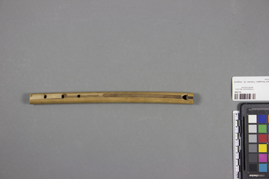 Hearst Museum object titled Pipe, accession number 10-2390, described as Bamboo pipe; 3 finger holes; 10 inches long