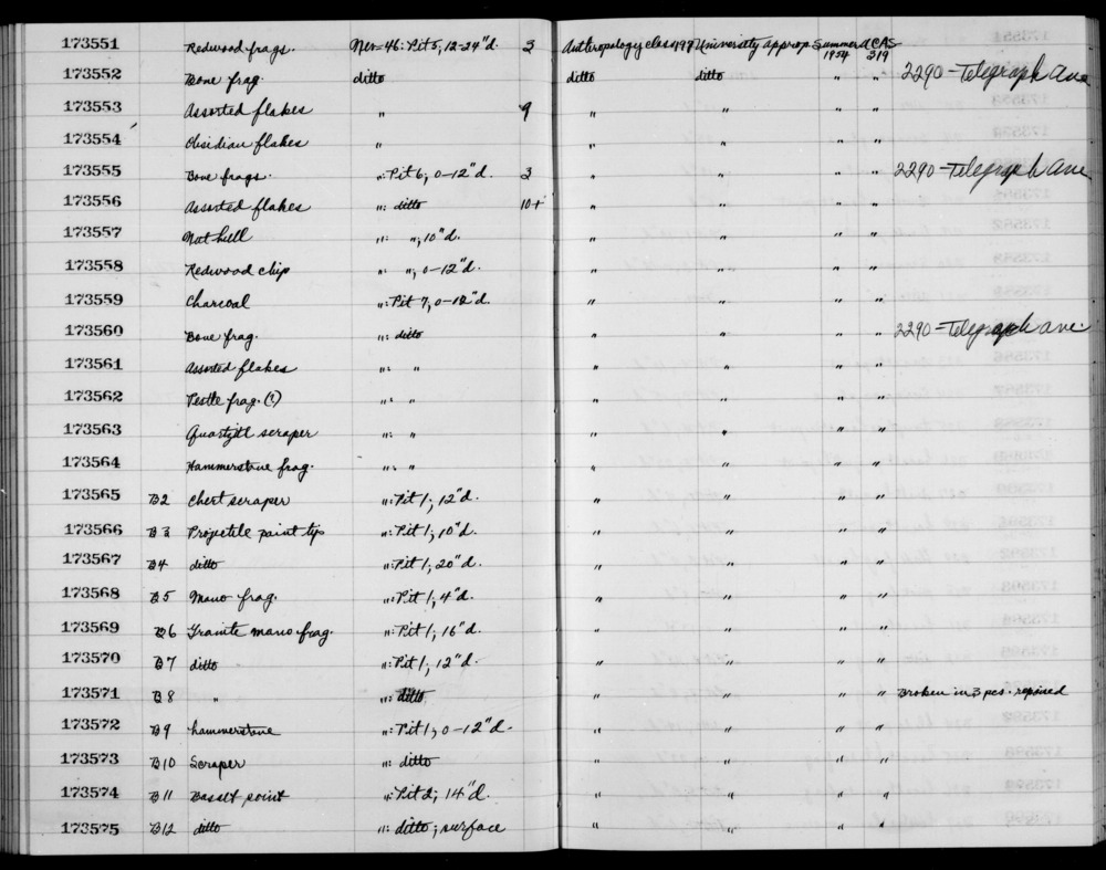 Documentation associated with Hearst Museum object titled Point, accession number 1-173574, described as Basalt point