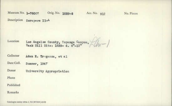 Documentation associated with Hearst Museum object titled Scrapers, accession number 1-76007, described as II-A