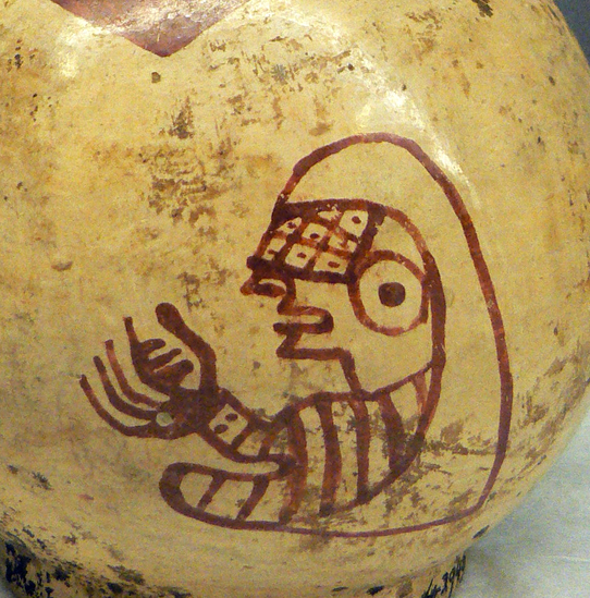 Hearst Museum object 2 of 3 titled Jar, accession number 4-2945, described as Small loop-necked jar, seated figure on top of bowl