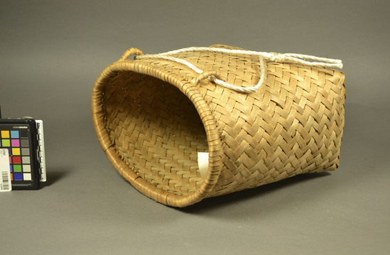 Hearst Museum object titled Basket, hakego, accession number 9-22968, described as A woven basket.