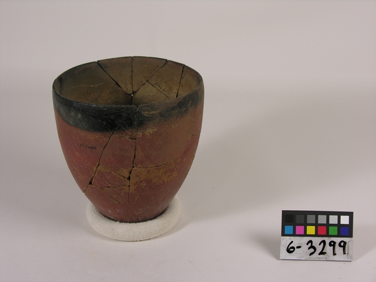 Hearst Museum object titled Broken jar, accession number 6-3299, described as pottery red jar, broken, black rim