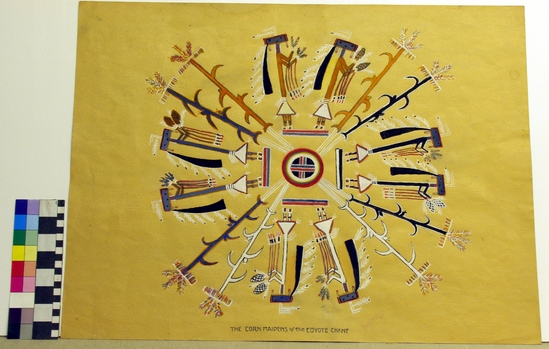 Hearst Museum object titled Color print, accession number 17-392, described as Reproduction of Navajo sand painting.