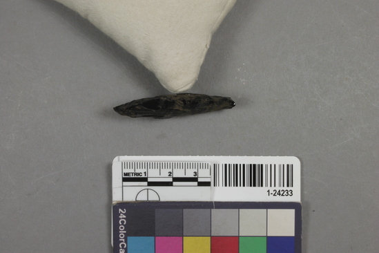 Hearst Museum object 4 of 4 titled Knife, accession number 1-24233, described as obsidian knife fragment 65 mm. long