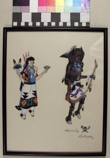 Hearst Museum object 1 of 2 titled Watercolor painting, accession number 17-370, described as Buffalo dancers