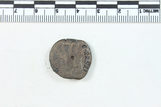 Hearst Museum object titled Coin: æ, accession number 6-22521, described as Diademed head of Zeus Ammon, r. central hole