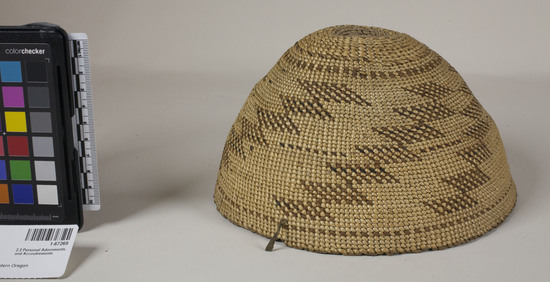 Hearst Museum object 1 of 2 titled Hat, accession number 1-67269, described as Flexible basketry hat, with twined warps.