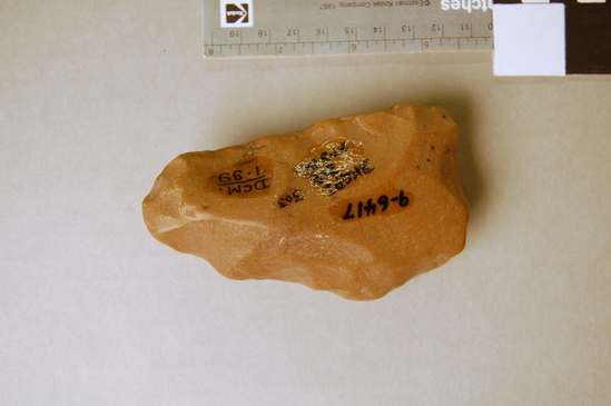 Hearst Museum object 3 of 3 titled Handaxe, accession number 9-6417, described as Hand-axe; (core tool).