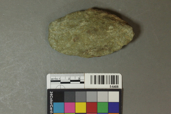 Hearst Museum object titled Handaxe, accession number 5-6408, described as Small hand axe; Fauresmith Culture; weathered diabase