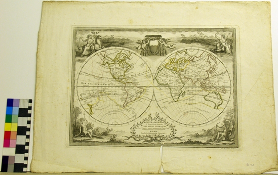 Hearst Museum object titled Map, accession number 13-628, described as Map of two hemispheres, Rome 1788.
