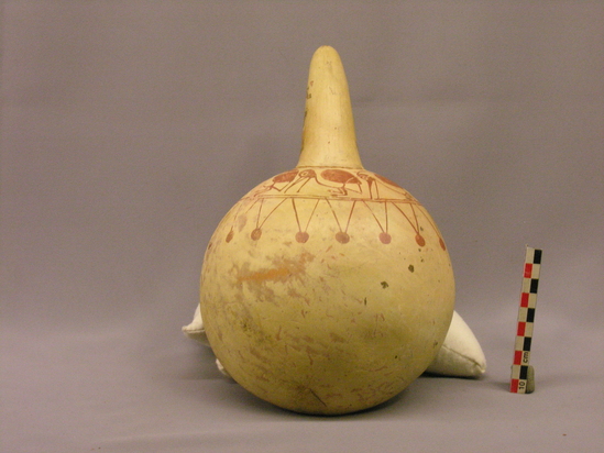 Hearst Museum object 3 of 13 titled Bowl w/ handle, accession number 4-2780, described as Ladle-like bowl with straight handle, birds in red on bottom near handle