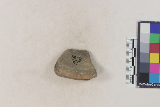 Hearst Museum object 130 of 160 titled Potsherd, accession number 16-8191, described as Potsherd: rims Section of Manta on beach currently inhabited. Numbers  8111 to 8194 are sherds picked up on beach at low tide.