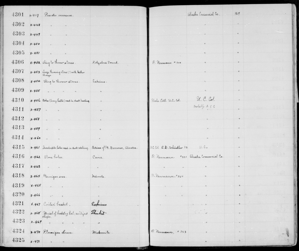 Documentation associated with Hearst Museum object titled Snare, accession number 2-4320, described as Bipointed wood stick with rawhide, sinew line.