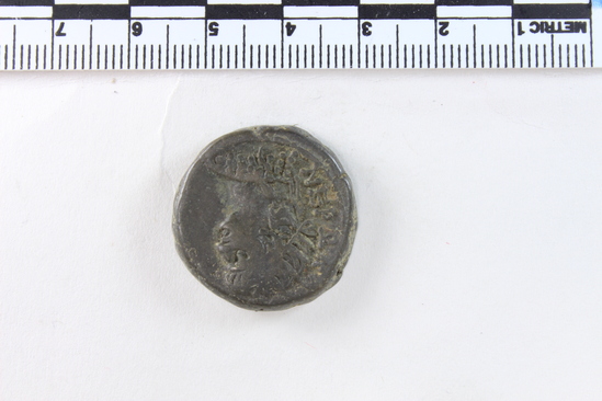 Hearst Museum object 4 of 6 titled Coin: billon tetradrachm, accession number 6-22607, described as obverse: head of Nero, left, radiate reverse: bust of Alexandria to right