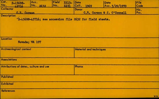 Documentation associated with Hearst Museum object titled Knife, accession number 2-45712, described as obsidian knife