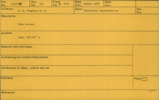 Documentation associated with Hearst Museum object titled Scraper, accession number 1-93023, described as Side.