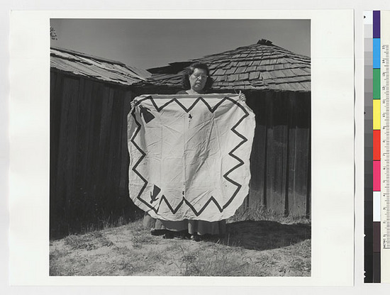 Hearst Museum object titled Black-and-white negative, accession number 15-20210, described as Essie Parrish with costume no. 20; regalia for Maru