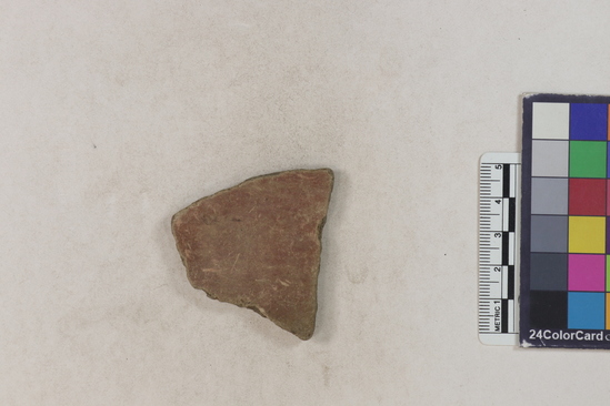 Hearst Museum object 2 of 2 titled Potsherd, accession number 16-8179, described as Potsherd: body, red slip Section of Manta on beach currently inhabited. Numbers  8111 to 8194 are sherds picked up on beach at low tide.