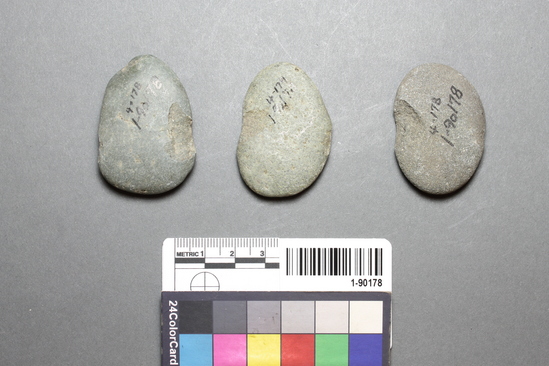 Hearst Museum object titled Sinkers, accession number 1-90178, described as Notched, pebble, below historic level