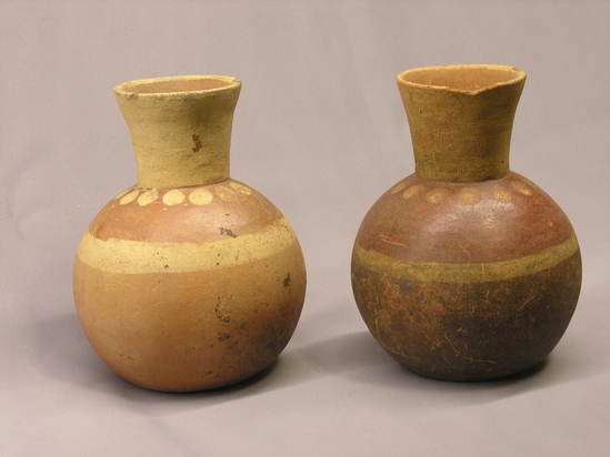 Hearst Museum object titled Jar, accession number 4-2743, described as Small jar, red, white dots about base of neck.