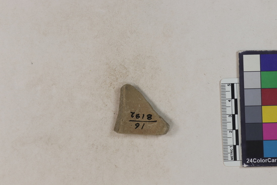 Hearst Museum object 62 of 183 titled Potsherd, accession number 16-8192, described as Potsherd: bodys Section of Manta on beach currently inhabited. Numbers  8111 to 8194 are sherds picked up on beach at low tide.