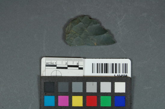 Hearst Museum object titled Blade fragment, accession number 1-104598, described as Chert. Notice: Image restricted due to its potentially sensitive nature. Contact Museum to request access.