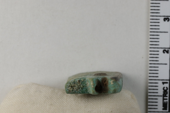 Hearst Museum object titled Eye of horus amulet, accession number 6-20695, described as green glaze amulet. New Empire