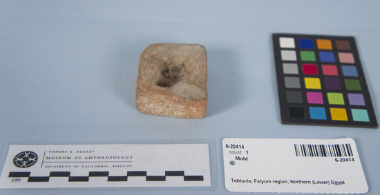 Hearst Museum object titled Pottery mold, accession number 6-20414, described as Pottery mold. Roman tomb.