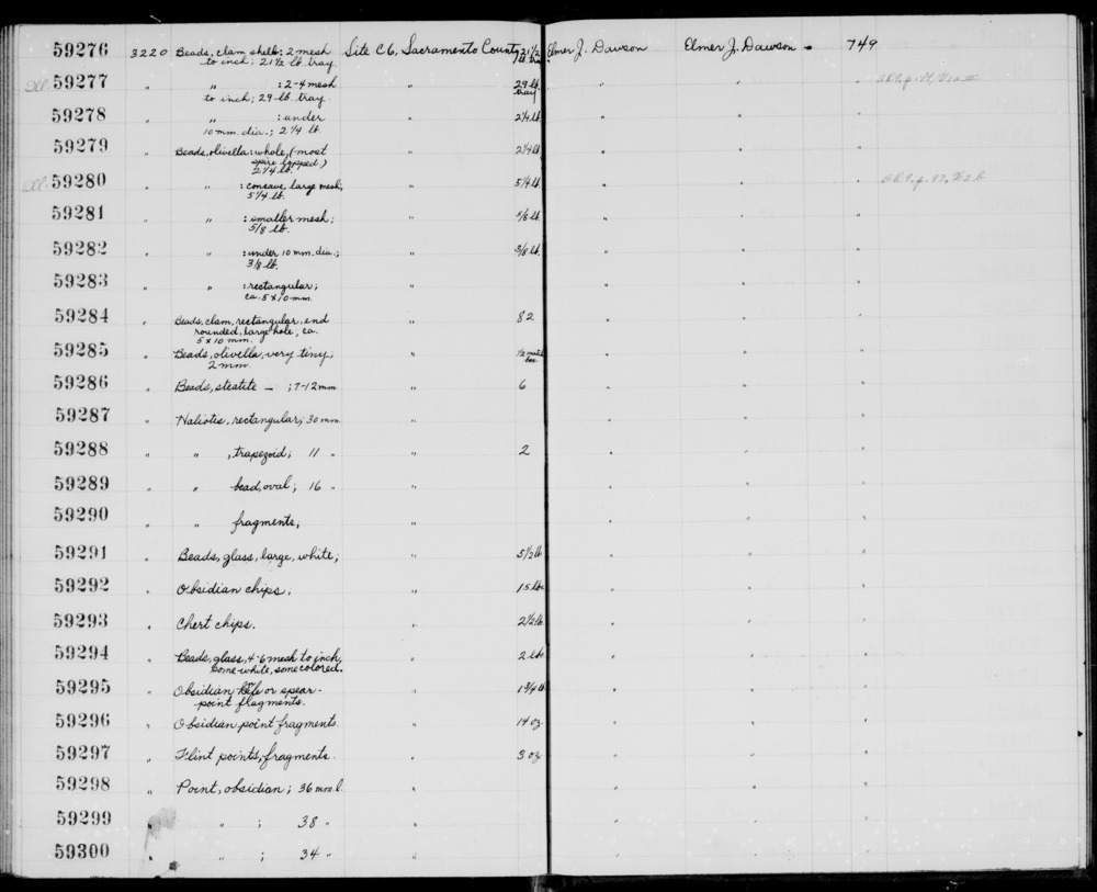 Documentation associated with Hearst Museum object titled Bead, accession number 1-59277r, described as Multiple fragments of unanalyzed beads made up of shells.