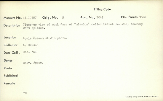 Documentation associated with Hearst Museum object titled Black-and-white negative, accession number 15-19757, no description available.