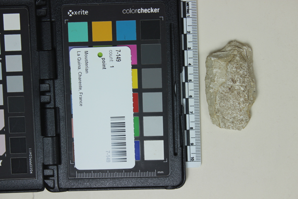 Hearst Museum object 2 of 2 titled Point, accession number 7-149, described as Mousterian point, scraper?