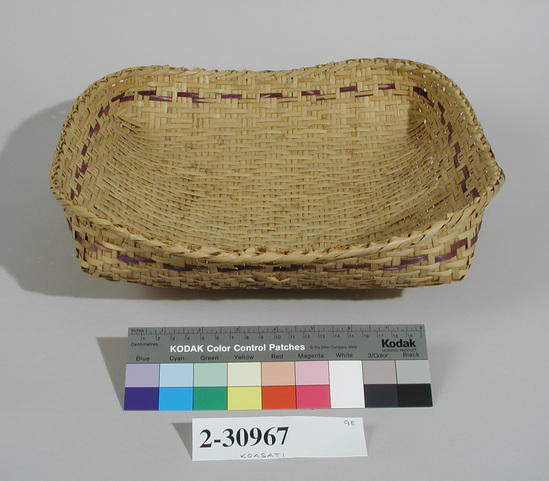 Hearst Museum object titled Basket, accession number 2-30967, described as Twilled. Made of split cane, blue dyed split cane border.