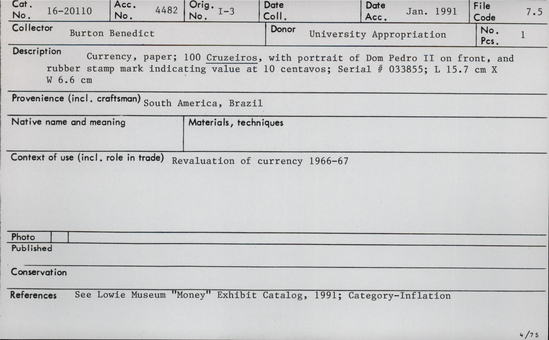 Documentation associated with Hearst Museum object titled Paper money, accession number 16-20110, no description available.