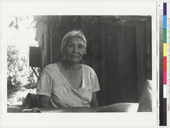 Hearst Museum object titled Black-and-white negative, accession number 15-13985, described as Maggie Charlie, Karuk shaman (full blood)