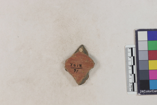 Hearst Museum object 4 of 183 titled Potsherd, accession number 16-8192, described as Potsherd: bodys Section of Manta on beach currently inhabited. Numbers  8111 to 8194 are sherds picked up on beach at low tide.