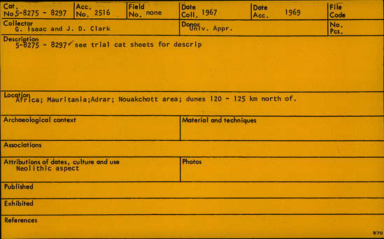 Documentation associated with Hearst Museum object titled Slab, accession number 5-8280, described as Slab; irregular outline; no signs of use; length 3.7 cm