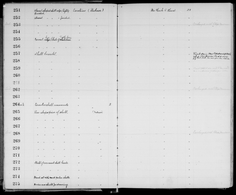 Documentation associated with Hearst Museum object titled Belt, accession number 11-273b, described as Belt of mostly dull brown, coconut shell beads in 17 rows with woven fiber ties at the ends.  Sections are separated by wood strips: single at the ends and 3 pairs of two across the belt body.  In between each two of a pair wood strips are 17 rows of three light brown dull beads.  Center row of dark brown beads have shiny white beads interspersed.  In between wood sections fibers strung with beads are single strung and somewhat loose.