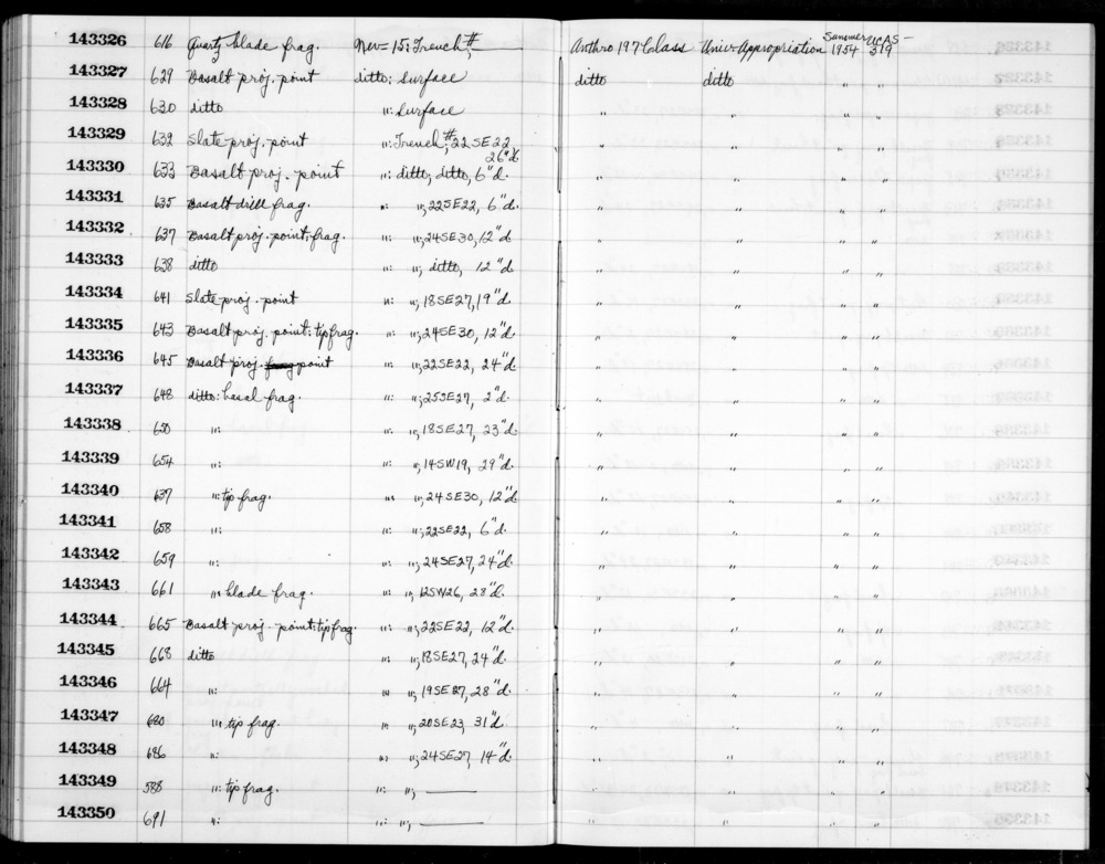 Documentation associated with Hearst Museum object titled Blade, accession number 1-143326, described as quartz blade frag.