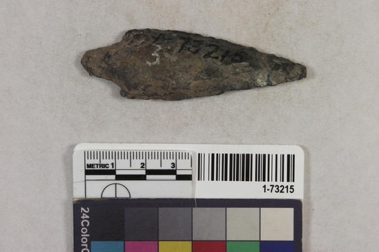 Hearst Museum object titled Point, accession number 1-73215, described as Schist point.