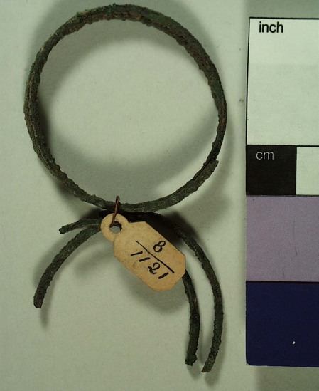 Hearst Museum object titled Bracelet fragments, accession number 8-1121, described as Bronze spiral bracelet; narrow; in pieces
