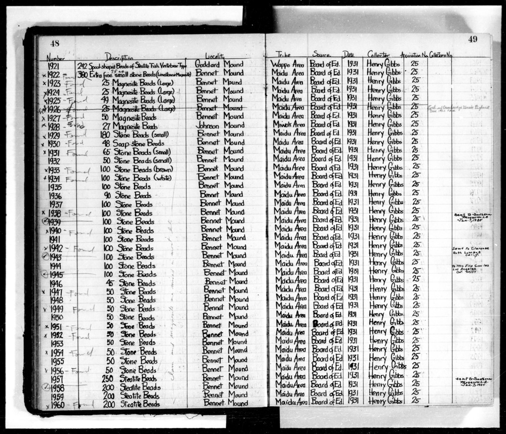 Documentation associated with Hearst Museum object titled Beads, accession number L-1951, described as Stone