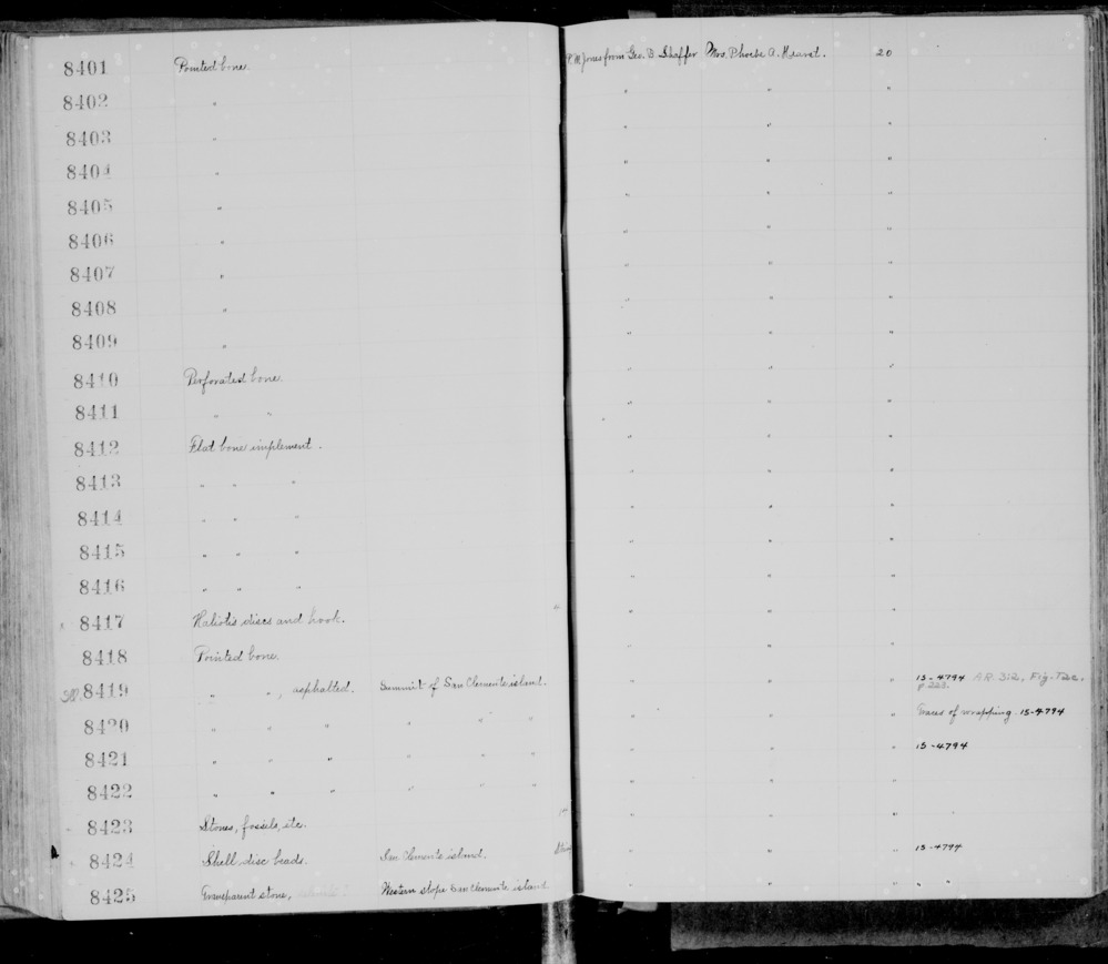 Documentation associated with Hearst Museum object titled Awl, accession number 1-8401, described as Pointed bone