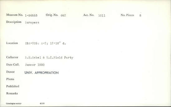 Documentation associated with Hearst Museum object titled Scrapers, accession number 1-96553, described as Scrapers.