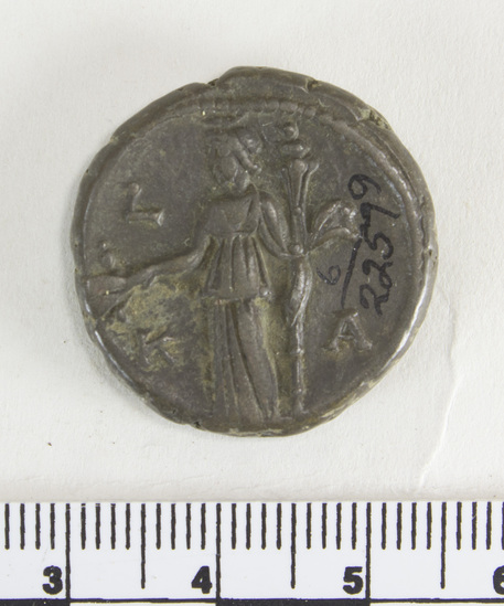 Hearst Museum object titled Coin: billon tetradrachm, accession number 6-22579, described as head of Hadrian, right, laureate