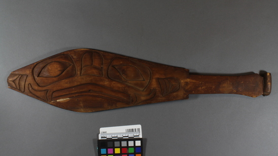 Hearst Museum object 1 of 2 titled Paddle, accession number 2-36645, described as Wooden, incised pattern.