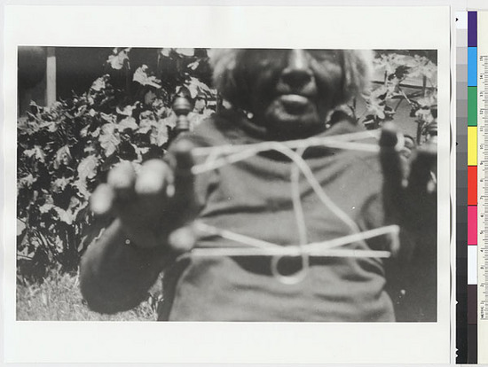 Hearst Museum object titled Black-and-white negative, accession number 15-7133, described as Cat's cradle: Cloudy sky, 3rd stage