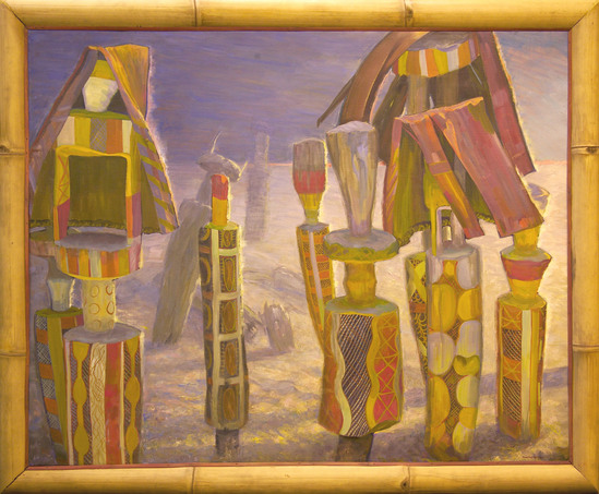 Hearst Museum object titled Painting, accession number 17-615, described as Brightly colored Aboriginal Australian grave markers.